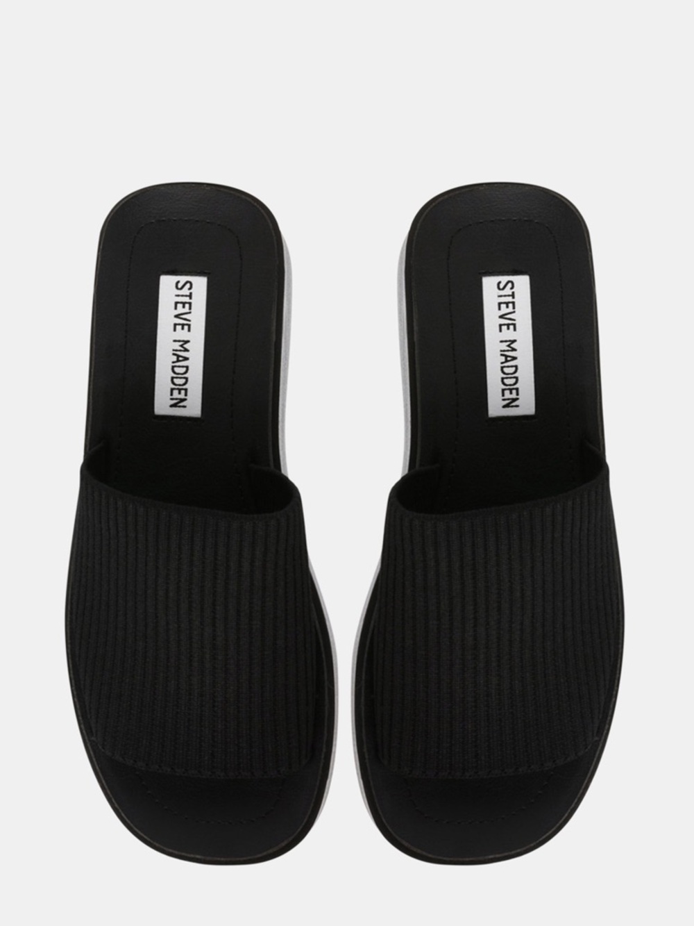 Steve Madden Black Ribbed Slide Mules